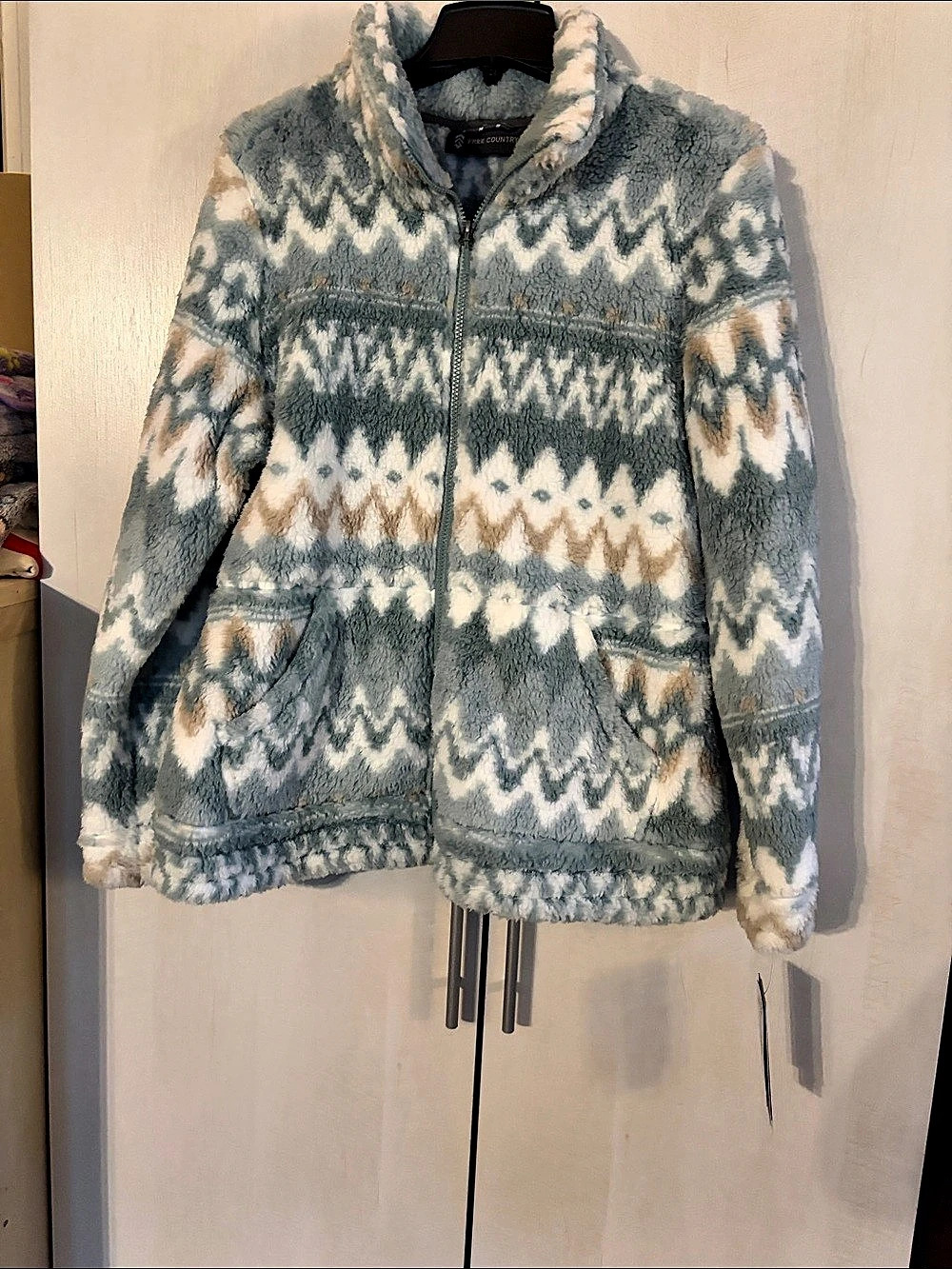Free Country Sierra Butter Pile Zip Up Jacket Blue & White